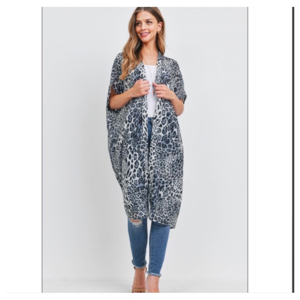 WOW Animal Print Soft Kimono Wrap Swim Coverup Robe Cardigan Sleeves OSFM S-3XL - Picture 3 of 7